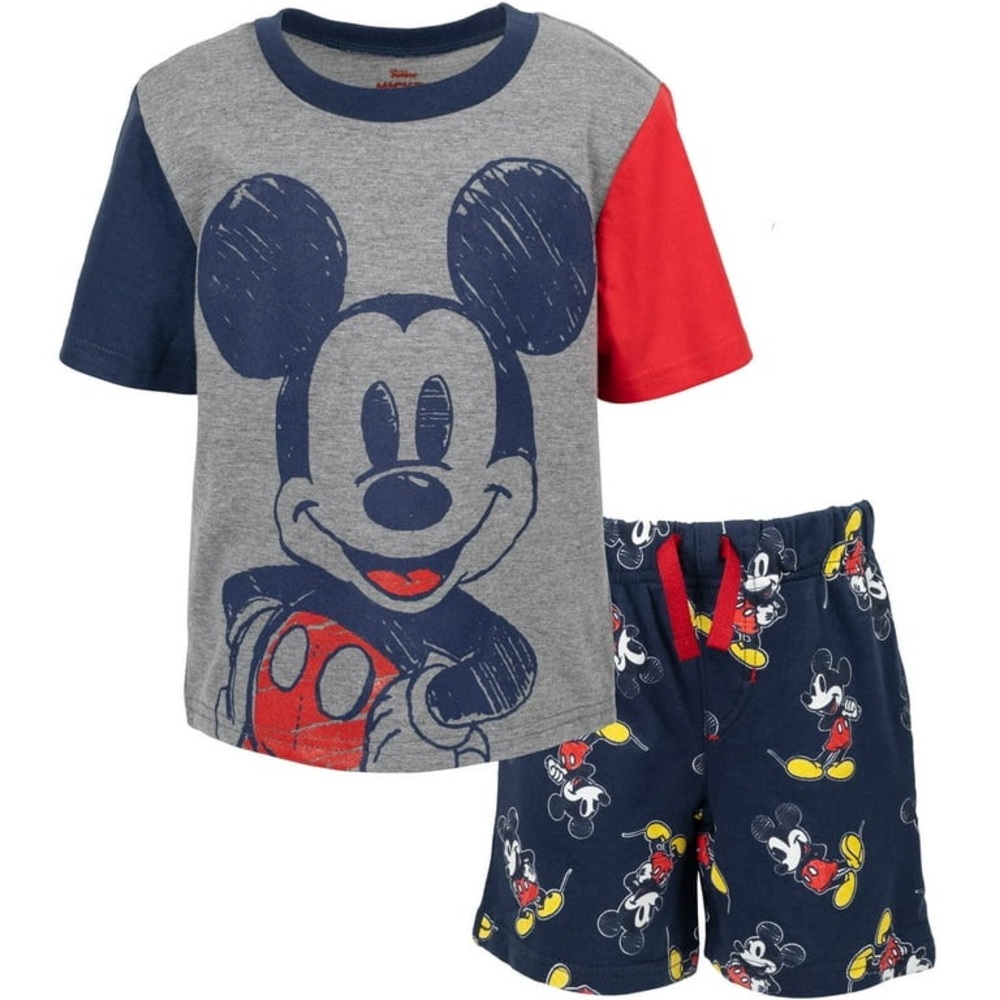 Disney Mickey French Terry Graphic T-Shirt & Shorts Blue/Grey Size 10-12